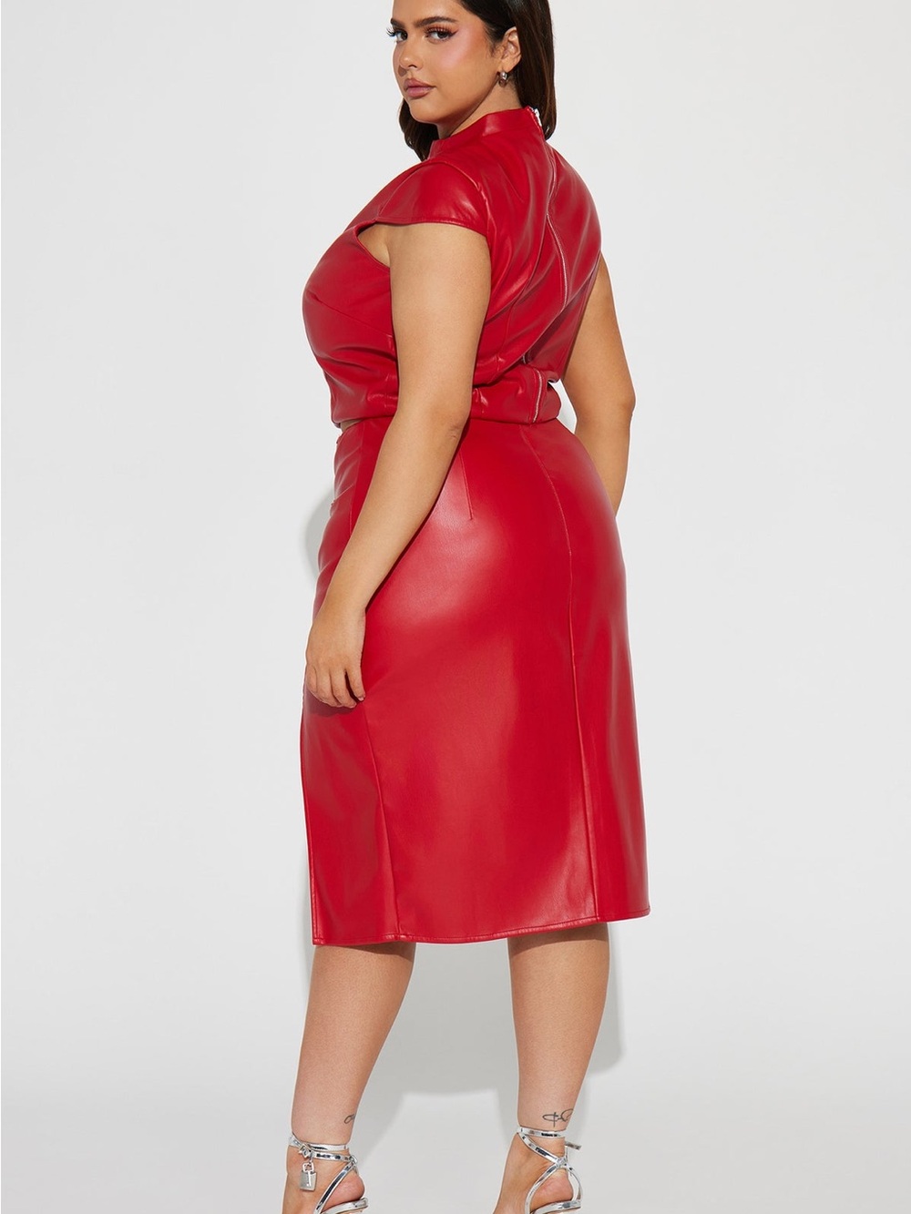 Fashion Nova Look This Way Red Faux Leather Top & Skirt Set 1X - Picture 4 of 6